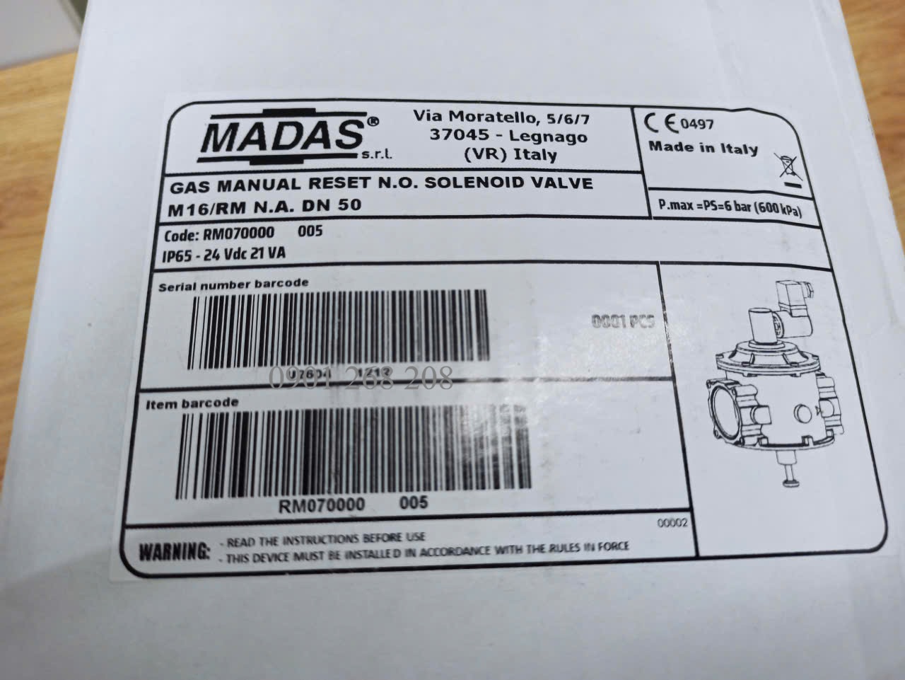 van dien tu madas Dn50 thuong mo 24VDC